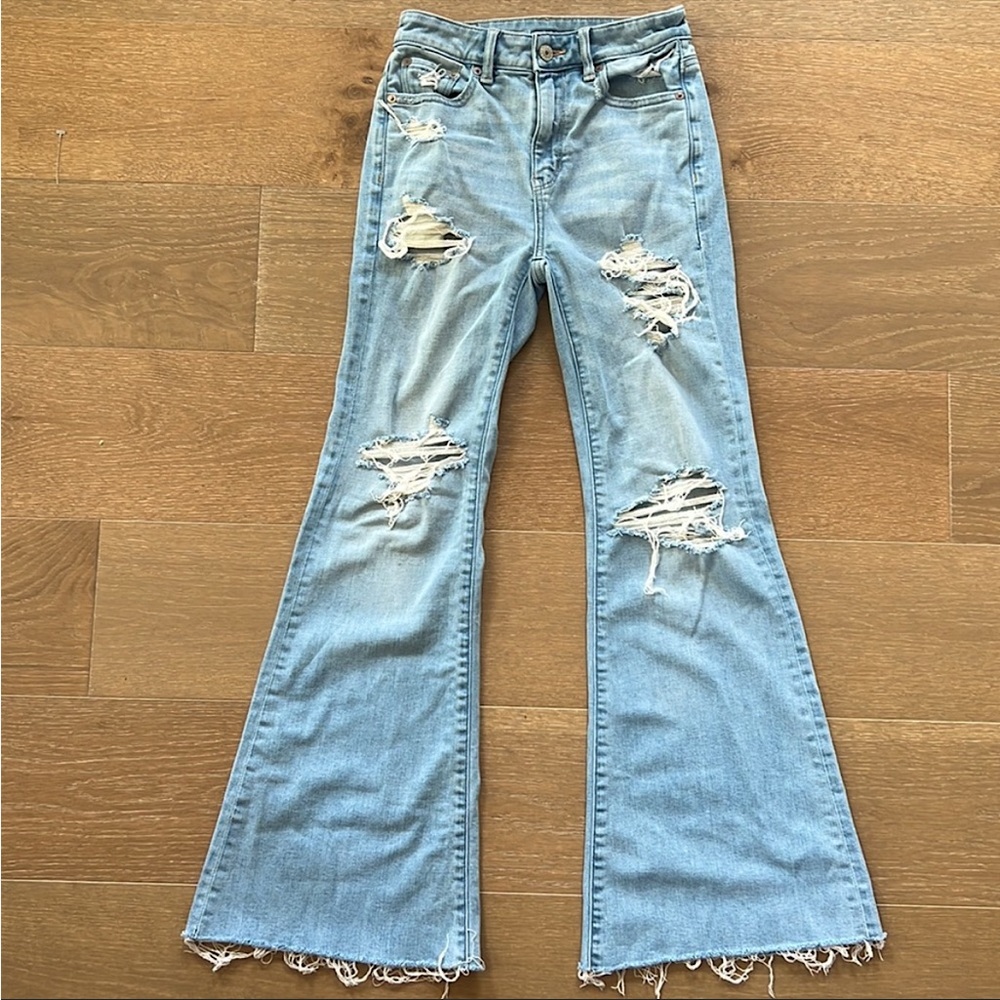 AE Super Highrise Flare Distressed Jeans